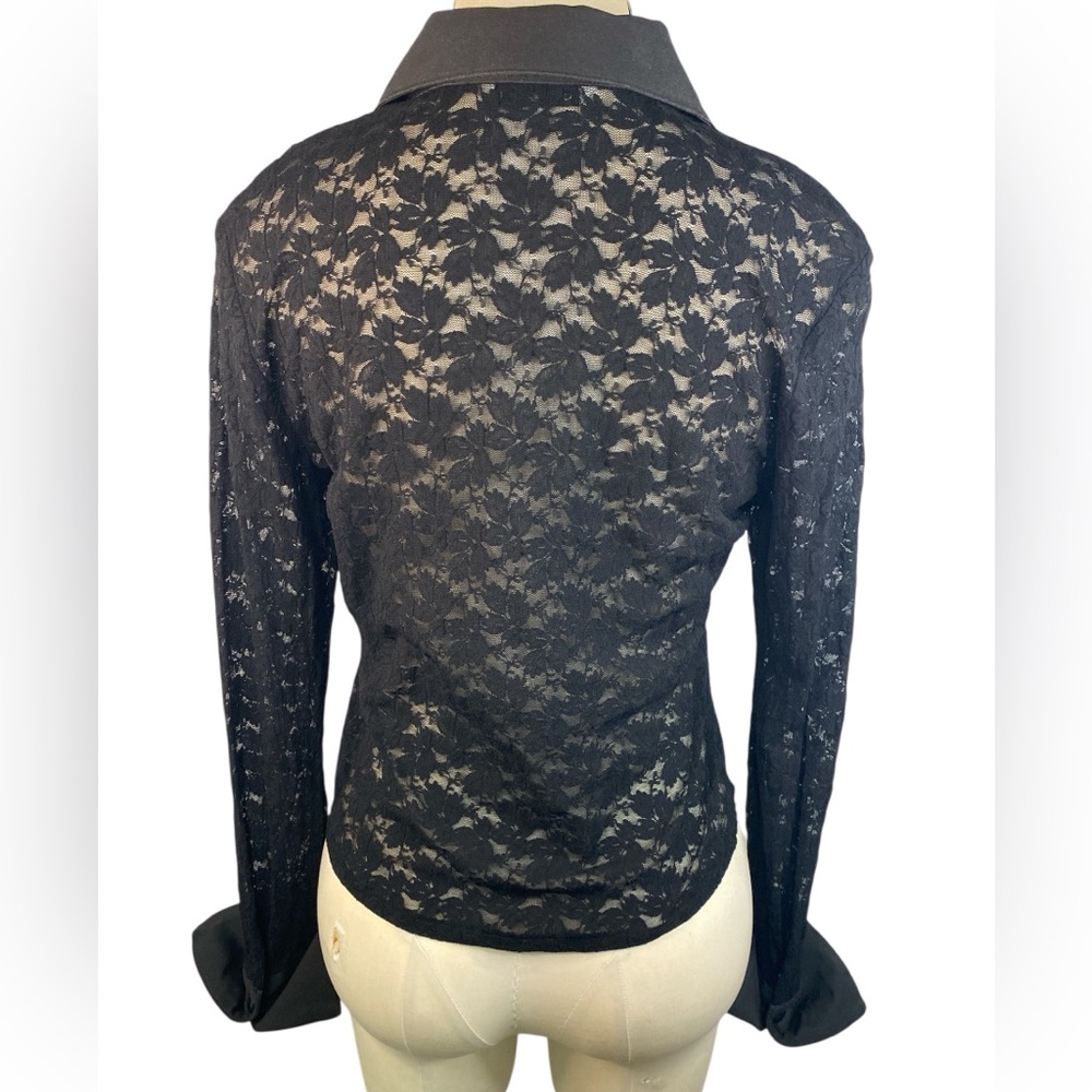 CAbi Black Lace Long Sleeve Sheer Full Zip Up Jacket Women’s Large - Picture 2 of 3